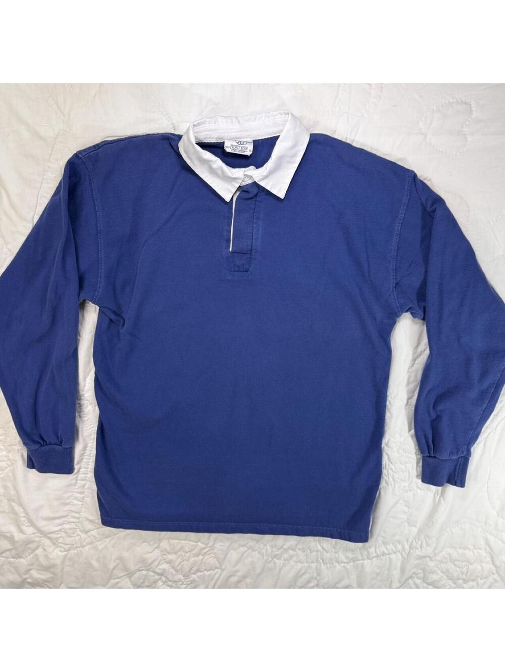 Front Row Heavyweight blue rugby polo long sleeve shirt Size XL